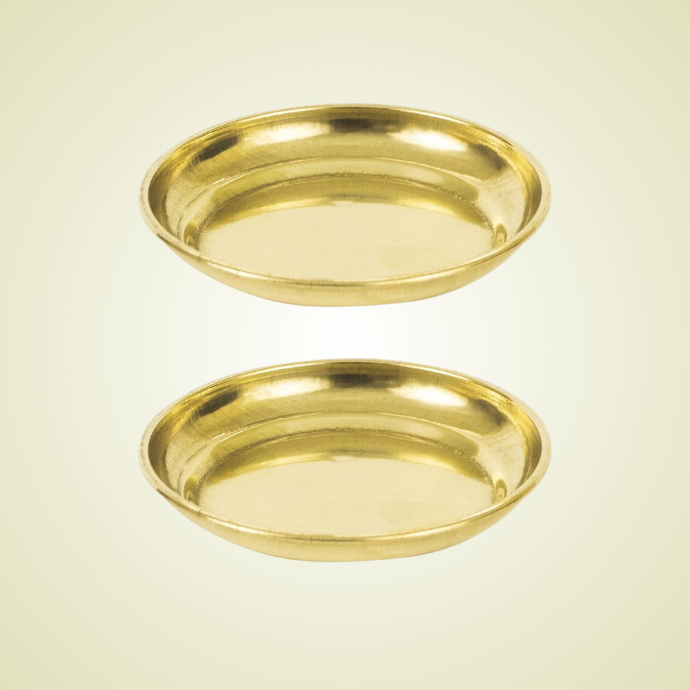 Traditional Brass Diya Plate for Puja (Set of 2)