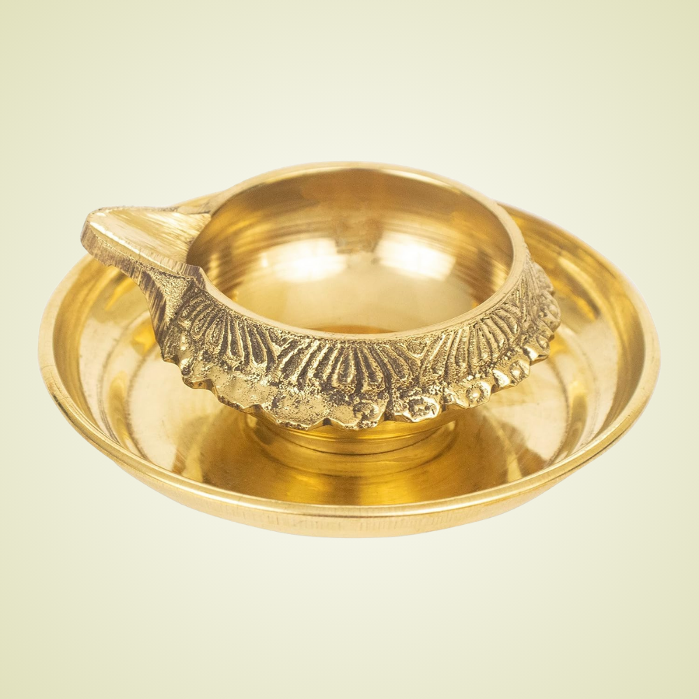 Traditional Brass Diya Plate for Puja  (Set of 2)